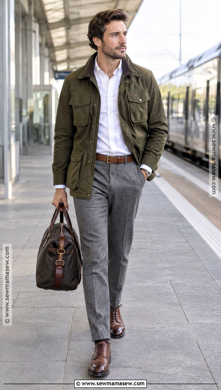 Field Jacket and Gray Trousers Smart Casual Fall Outfit - 15 smart casual fall outfits for men