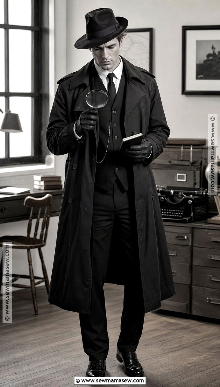 Film Noir Detective Costume With Black Trench Coat - 35 all black costume ideas