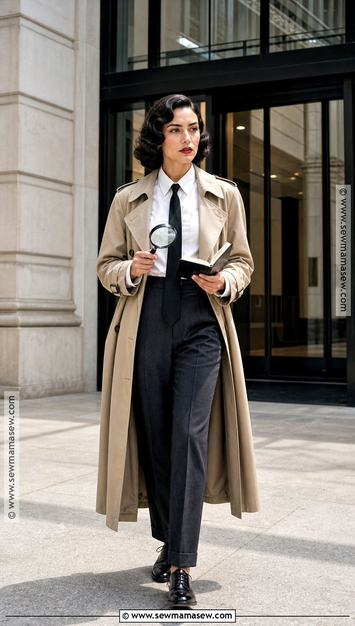 Film Noir Detective Costume With Trench Coat - 40 halloween costumes black hair