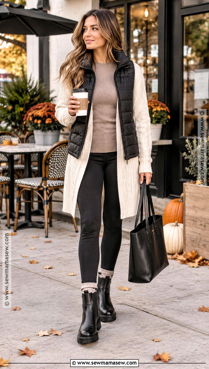 Fine Knit Sweater And Chunky Cardigan Stack With Leggings - 15 fall winter sweater stack ideas