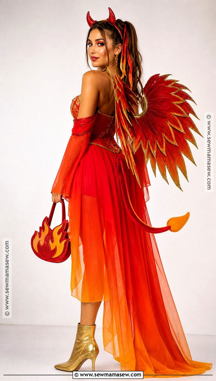 Fire Inspired Red Devil Costume With Ombre Dress - 30 Red Devil Halloween Costume Ideas