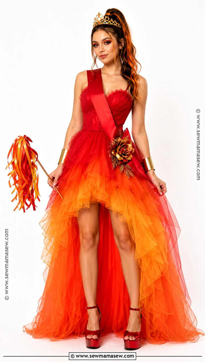 Fire Prom Queen Costume With Red Ombre Dress - 35 prom queen halloween costume ideas