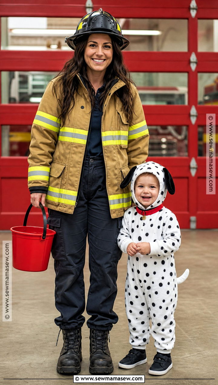 Firefighter And Dalmatian Costume - 30 Mom And Toddler Halloween Costumes