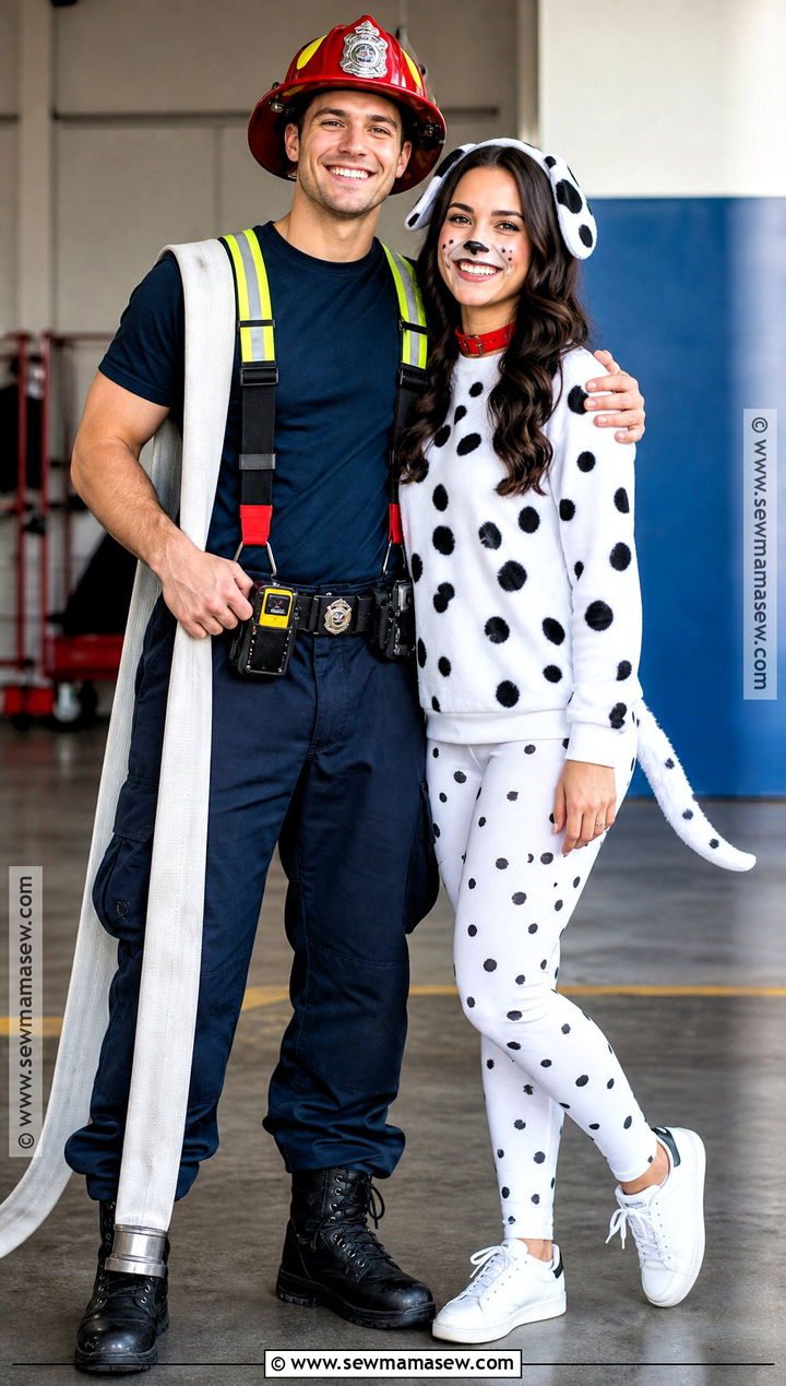 Firefighter And Dalmatian Couple Costume - 30 dalmatian halloween costume ideas