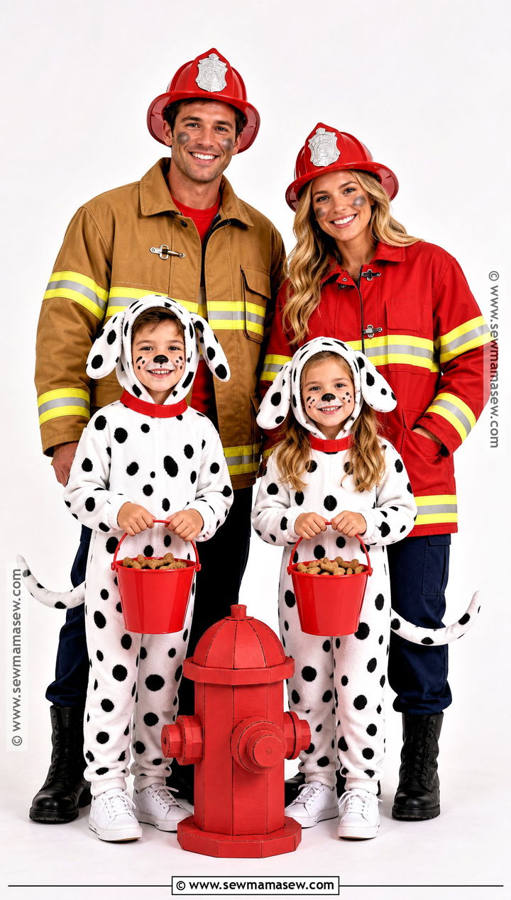 Firefighter And Dalmatian Family Costume - 35 family of four halloween costumes