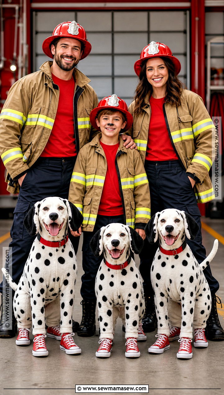 Firefighter And Dalmatian Family Costume For Six - 30 family of 6 halloween costumes