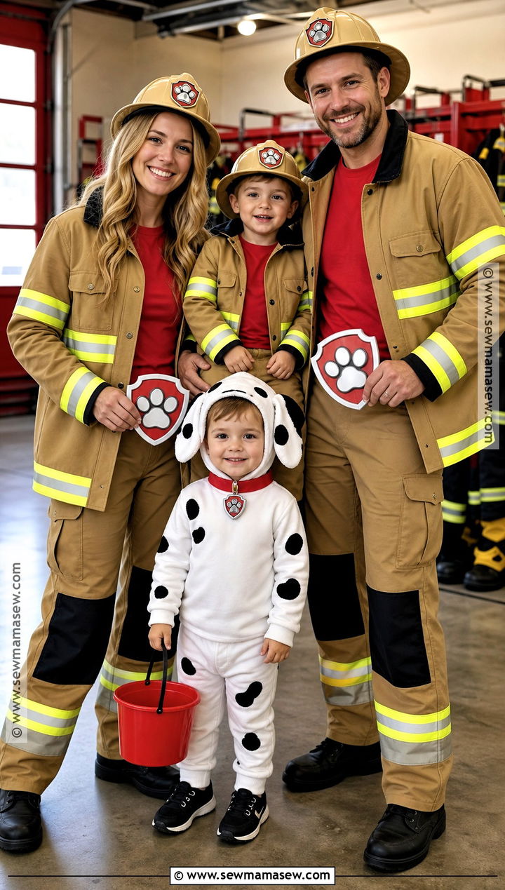 Firefighter And Dalmatian Family Costume - 35 family halloween costumes with for toddlers