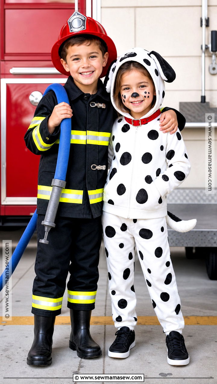 Firefighter And Dalmatian Sibling Costume - 40 sibling halloween costumes