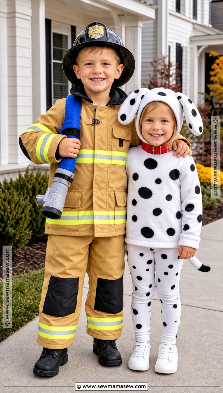 Firefighter And Dalmatian Sibling Costume - 30 sibling halloween costumes boy and for girls
