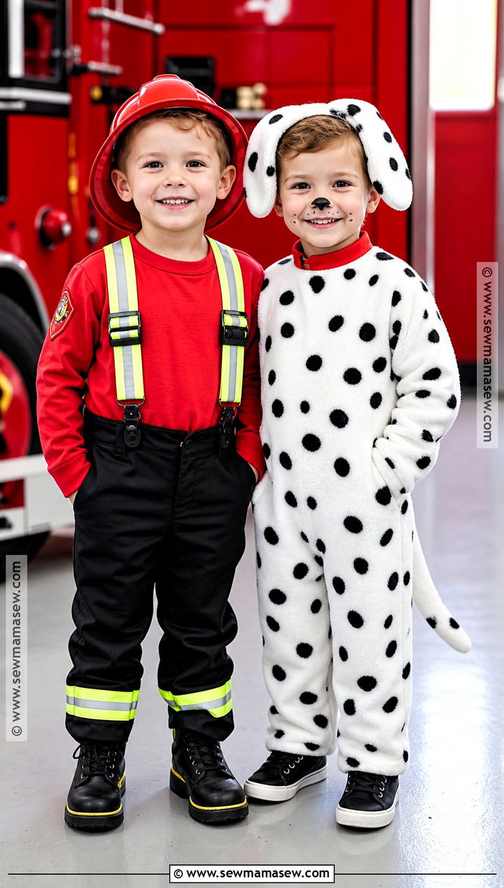Firefighter And Dalmatian Twin Costume - 30 twin dress up ideas