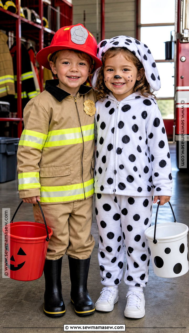 Firefighter And Dalmatian Twin Costume - 30 twins halloween costumes