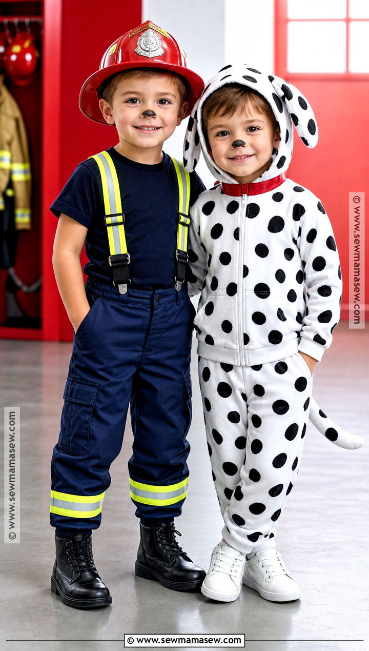 Firefighter And Dalmatian Twin Costume - 35 twin costumes