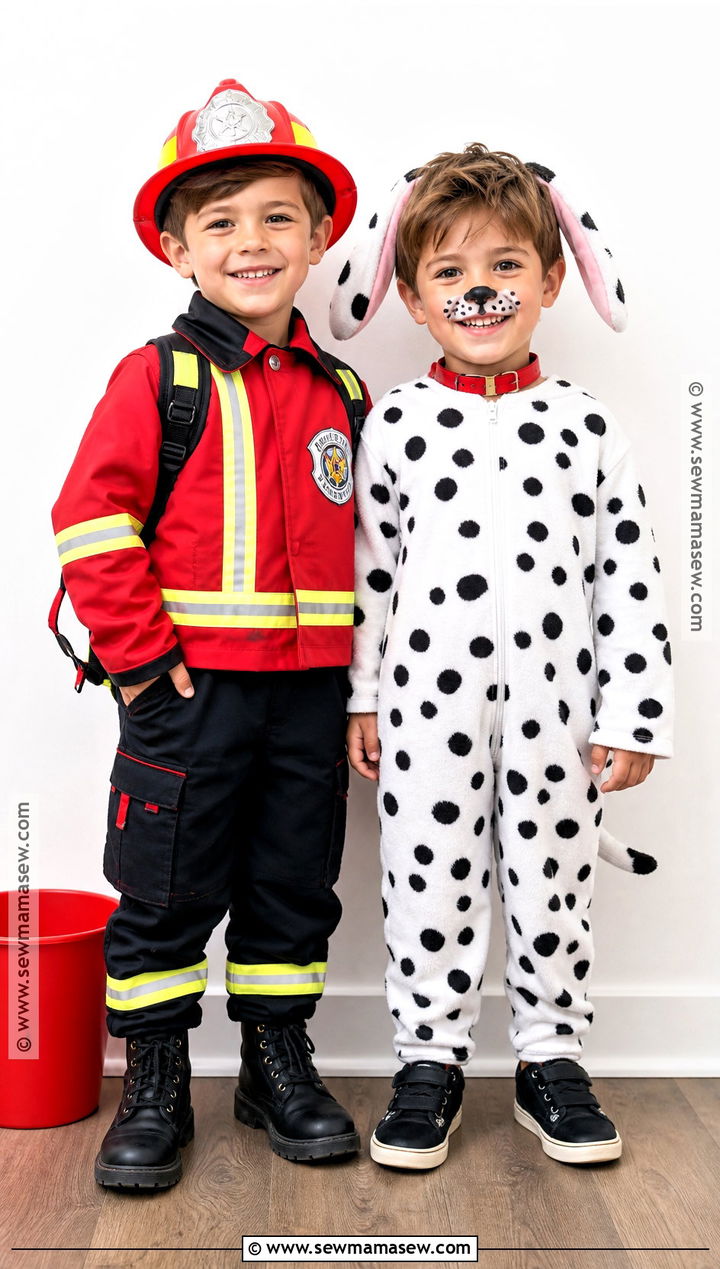 Firefighter And Dalmatian Twin Costume - 30 Twin Costume Ideas