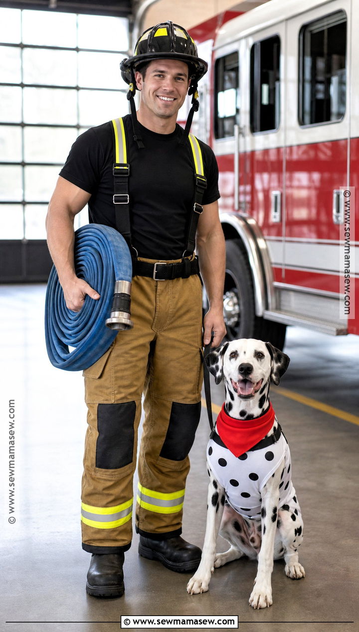 Firefighter and Dalmatian Dog and Owner Costume - 30 dog and owner costumes