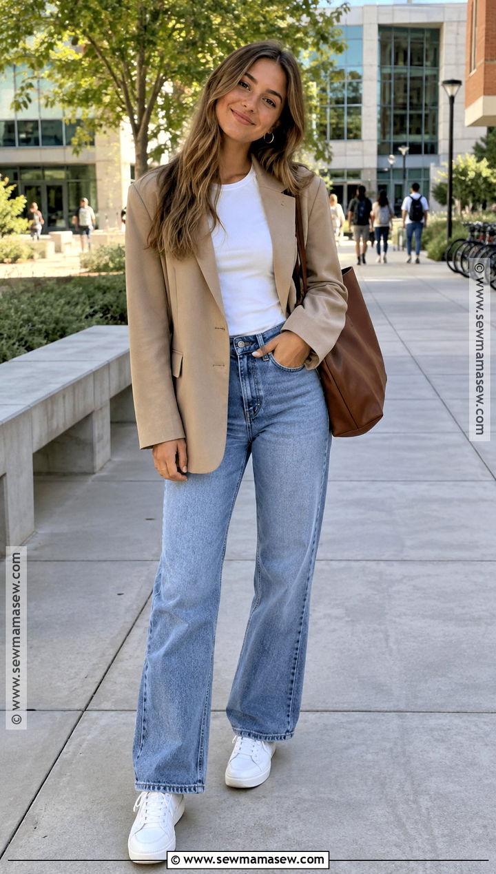 First Day College Outfit With Blazer And Jeans - 20 back to school fits college