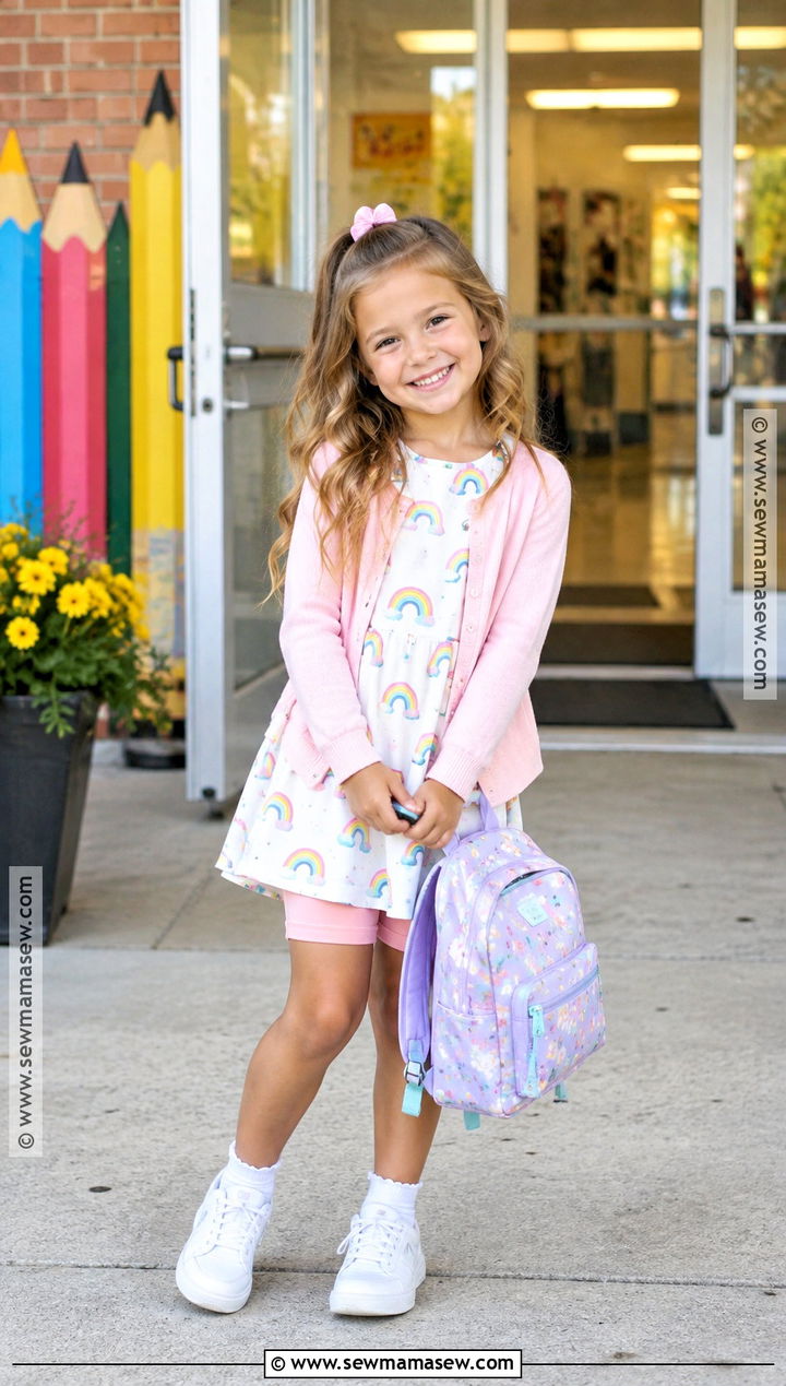 First Day Dress With Cardigan And Sneakers - 20 Back To School Outfits Kindergarten for Girls