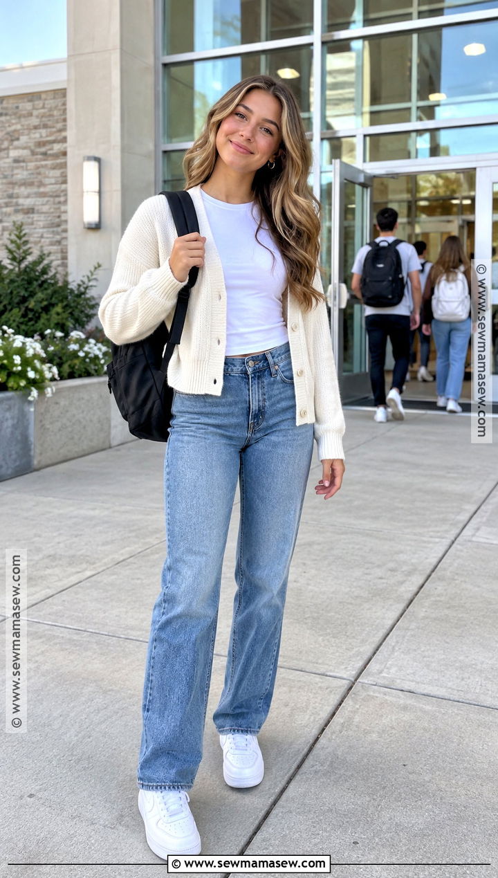 First Day Straight Leg Jeans Outfit - 20 back to school outfits highschool senior