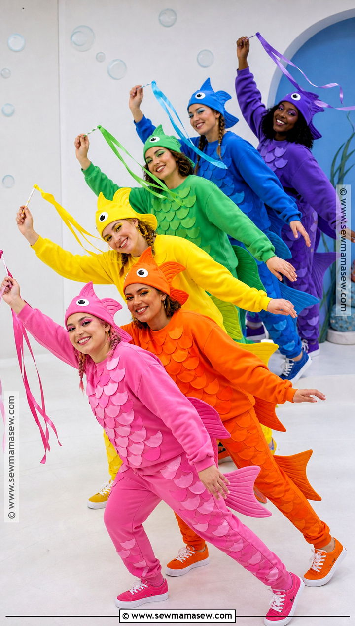 Fish School Group Costume With Matching Fins - 30 under the sea costume ideas