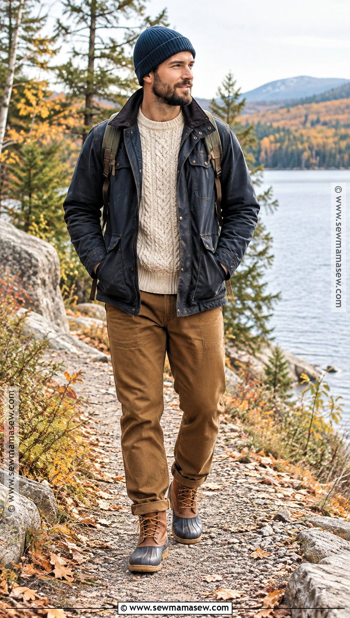 Fisherman Sweater With Khaki Pants And Duck Boots - 15 fall outfits men autumn sweaters
