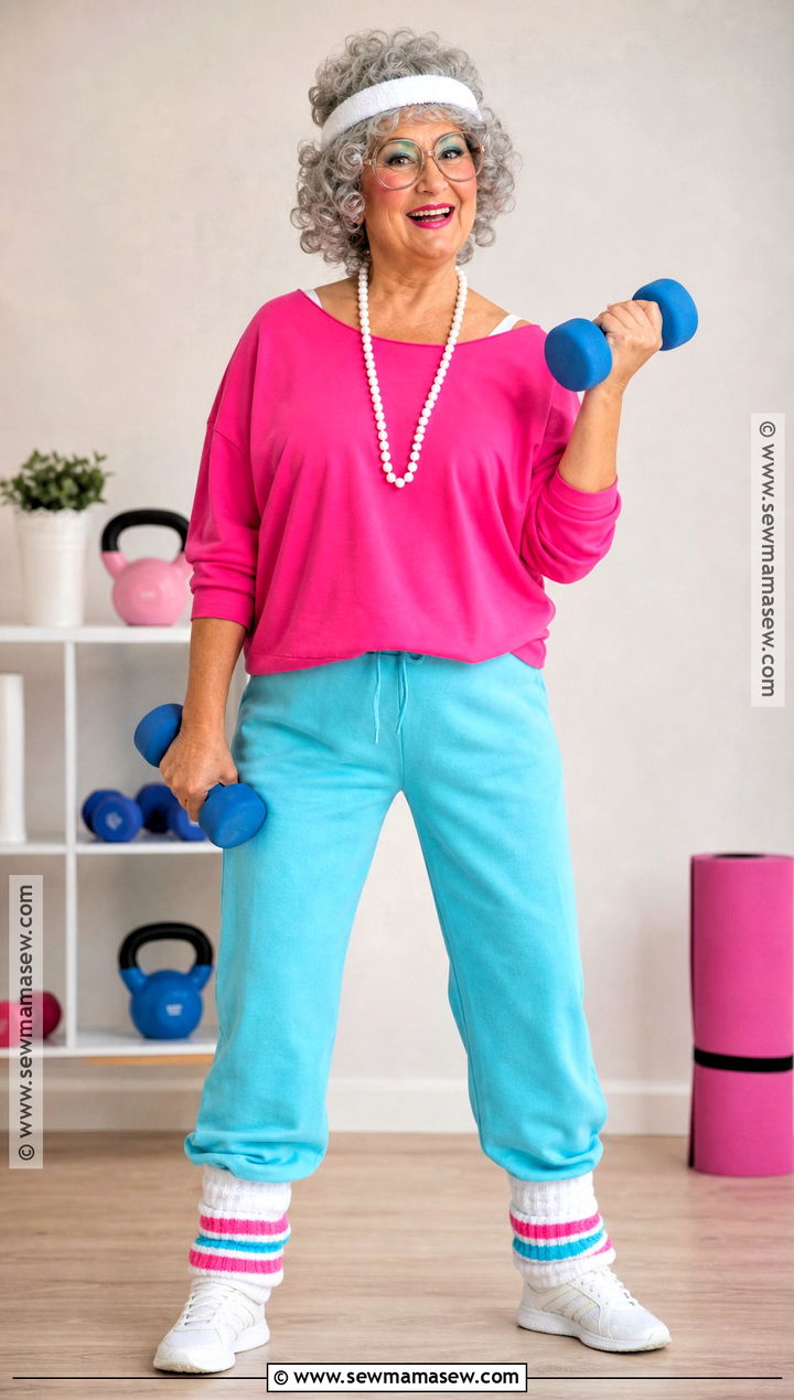 Fitness Grandma Costume With Leg Warmers - 30 Grandma Costume Ideas for Women