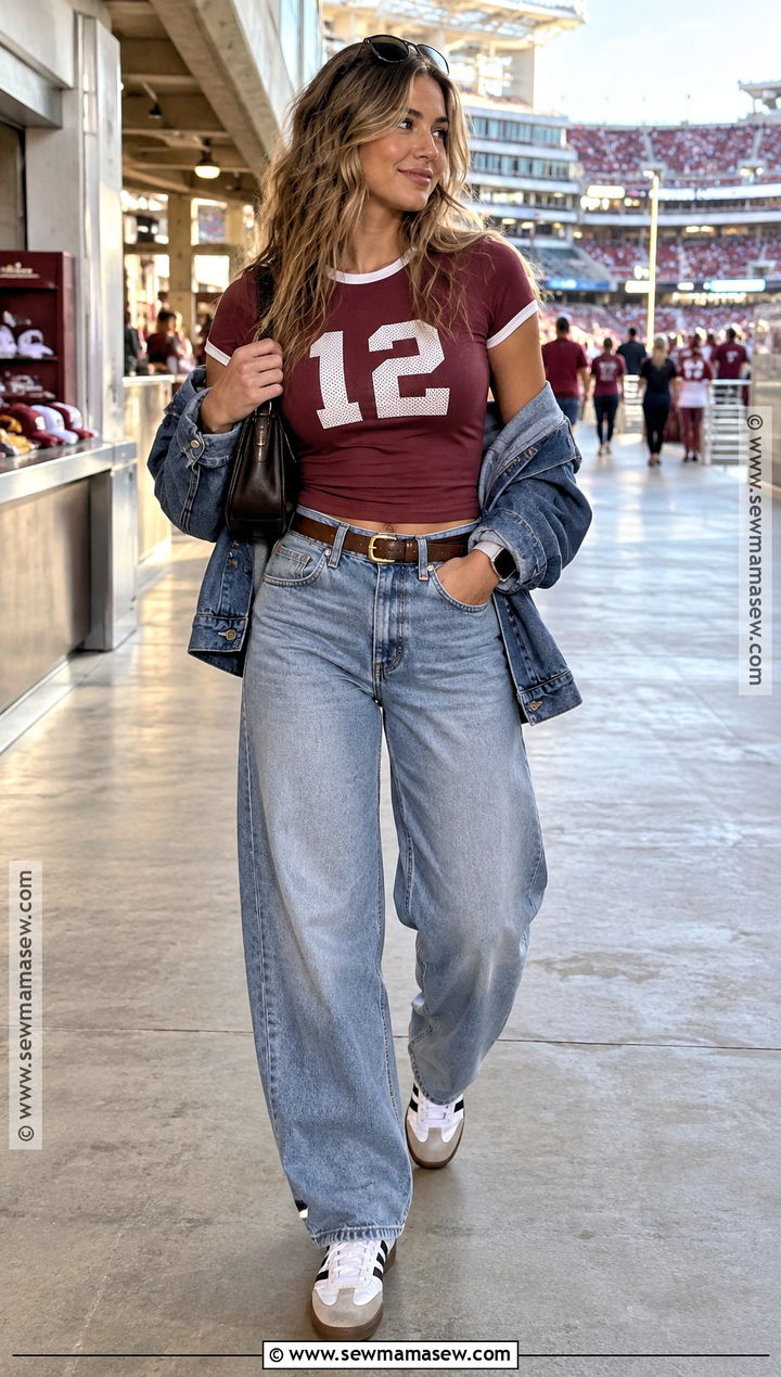 Fitted Football Baby Tee With Barrel Jeans - 15 fall football shirts