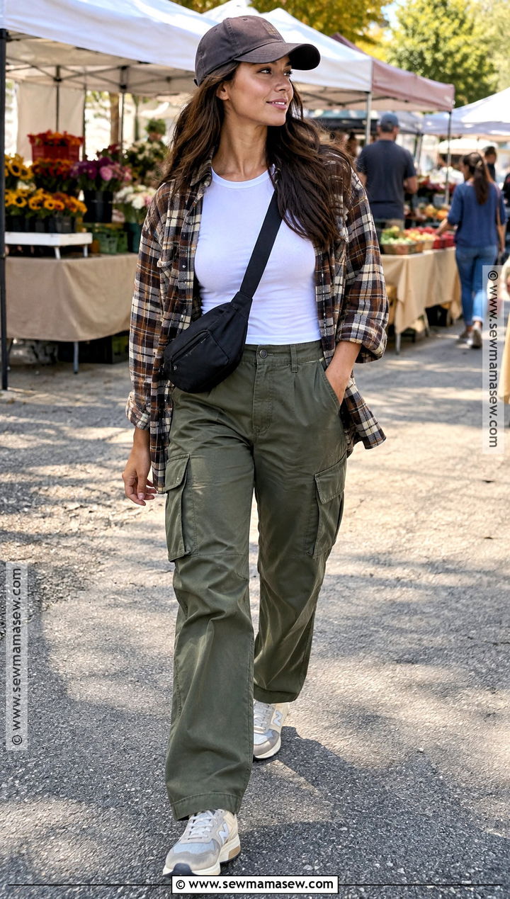 Fitted T Shirt Cargo Pants And Overshirt Fall Outfit - 15 72 degree weather outfit fall ideas