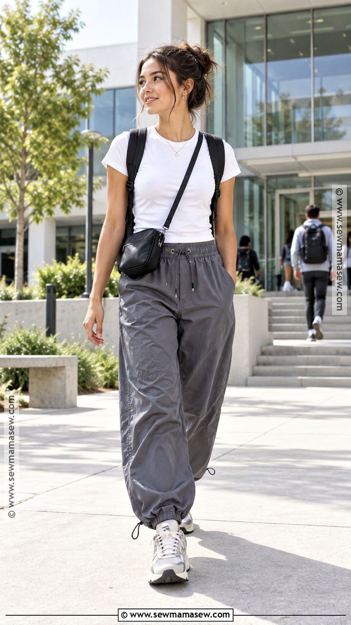 Fitted Tee And Parachute Pants Back To School Outfit - 20 Back To School Outfits Warm Weather