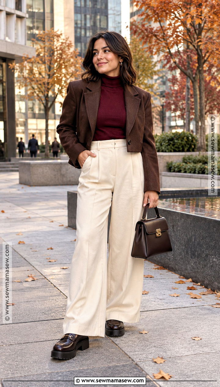 Fitted Turtleneck and Wide Leg Trousers Fall Outfit - 20 Fall Outfits Short for Women
