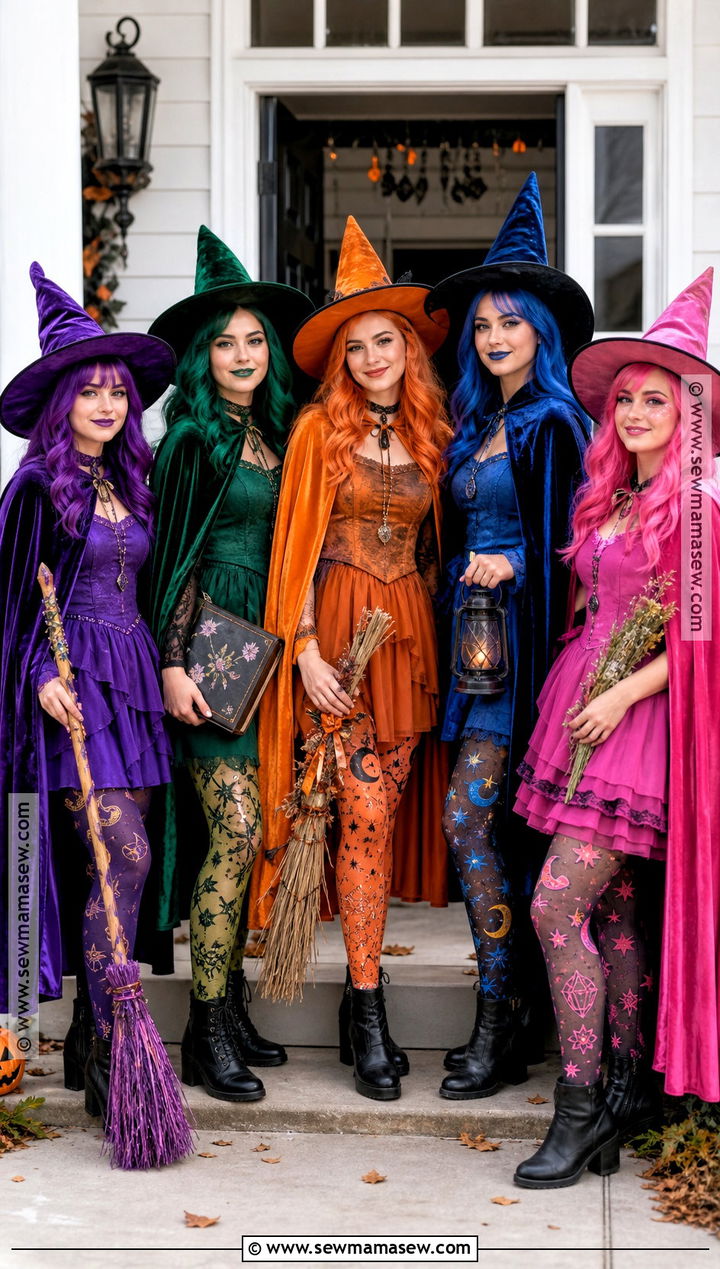 Five Color Witches Costume - 40 5 Person Halloween Costume Ideas
