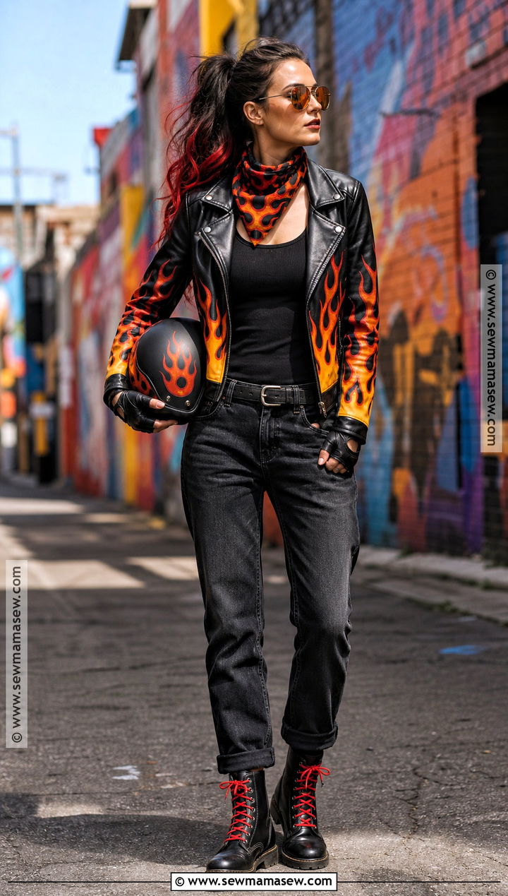 Flame Print Biker Girl Costume - 30 biker girl halloween costume ideas