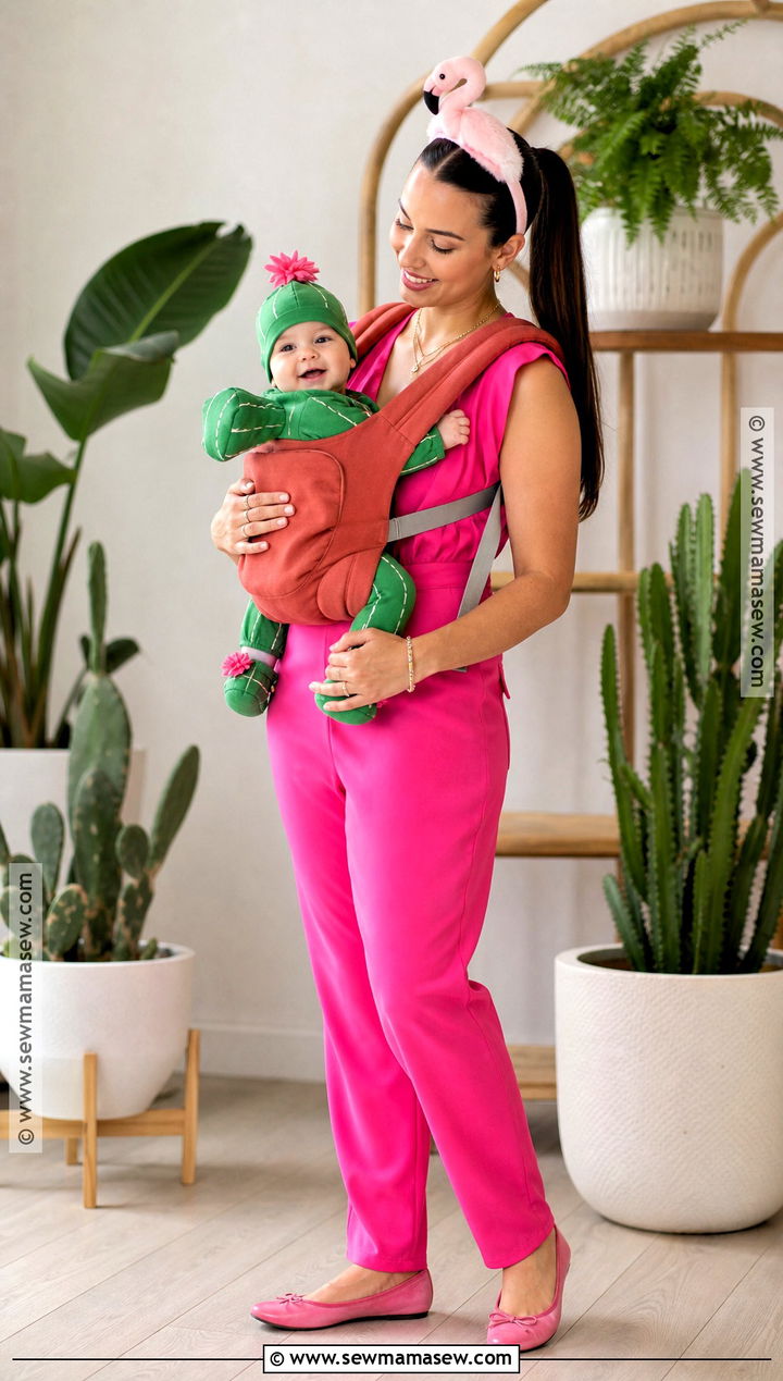 Flamingo And Baby Cactus Costume - 30 mom and baby costumes