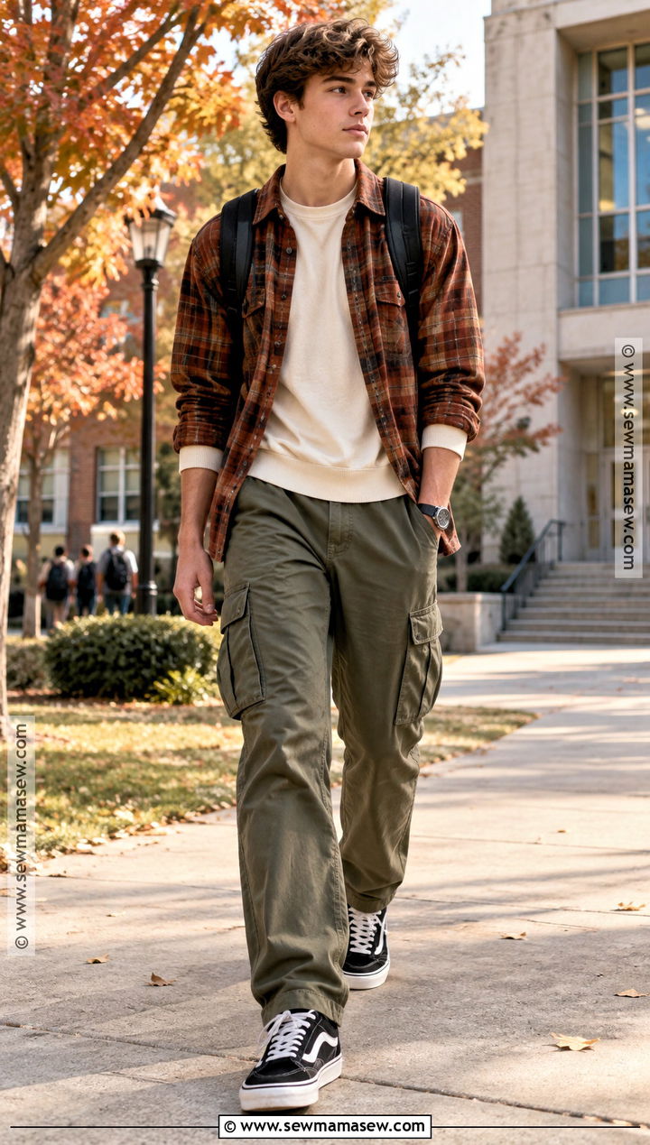 Flannel And Cargo Pants School Outfit - 20 comfy school outfits fall