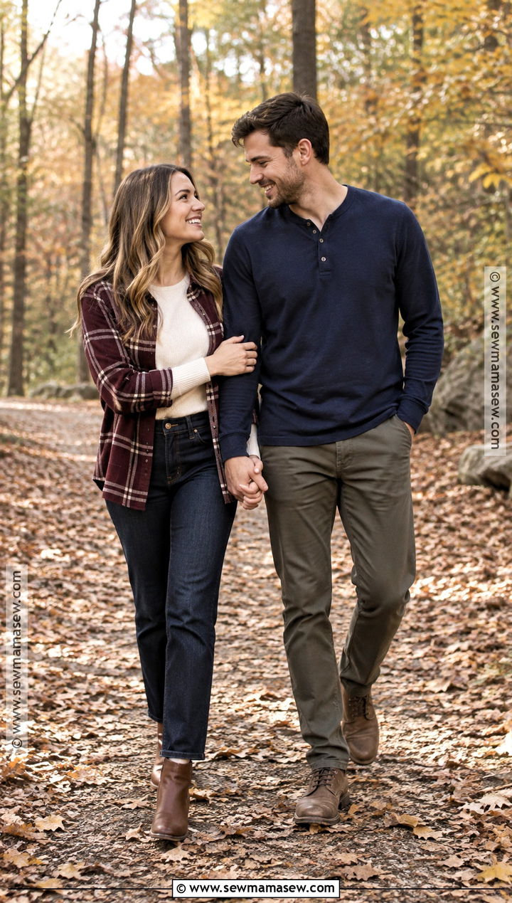 Flannel And Dark Jeans Fall Engagement Shoot Outfit - 20 engagement shoot outfit fall ideas