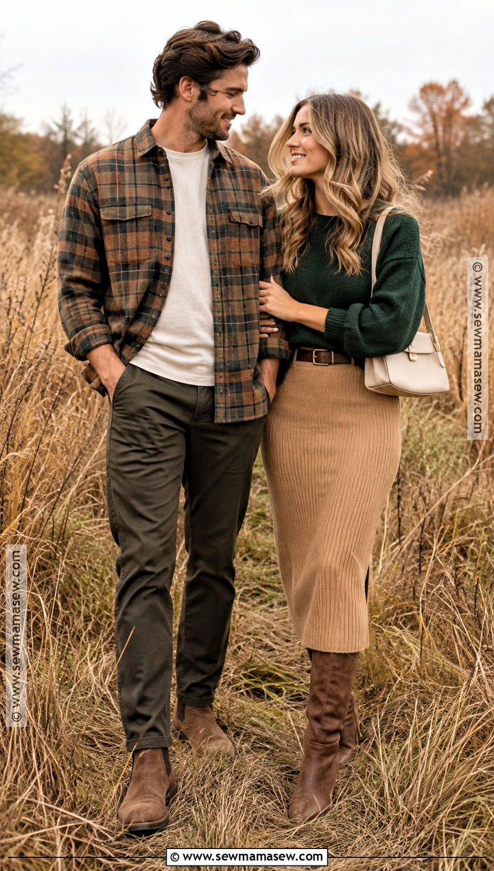 Flannel And Knit Skirt Couples Outfit - 15 couples fall photoshoot outfits flannel