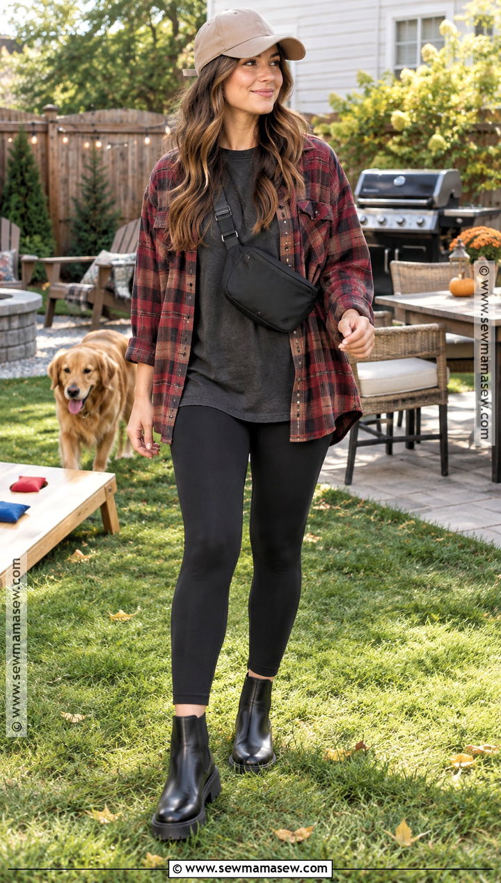 Flannel And Leggings Fall BBQ Outfit - 20 fall bbq outfit ideas