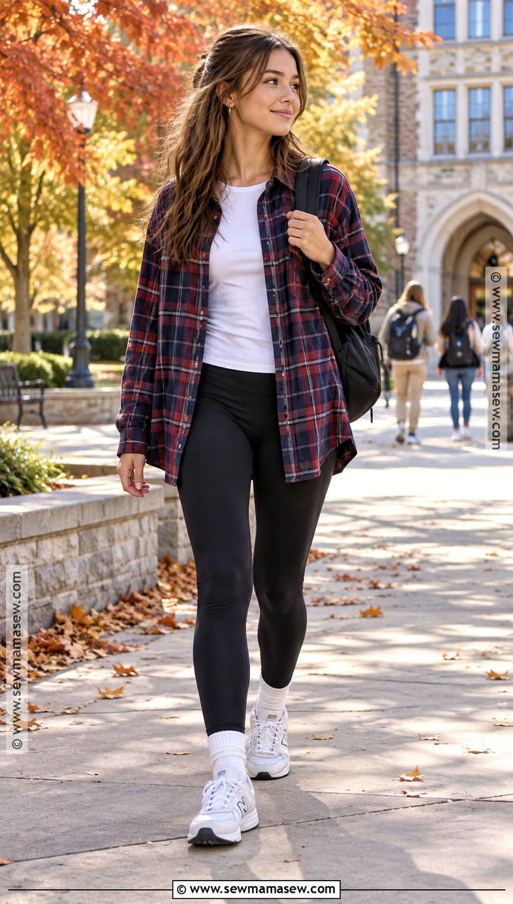 Flannel And Leggings Fall School Outfit - 25 Fall School Fits