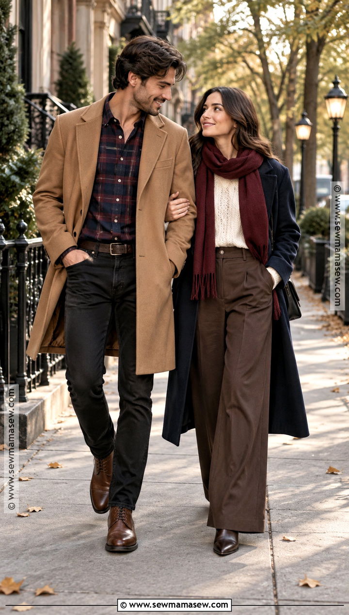 Flannel And Long Coat Couples Outfit - 15 couples fall photoshoot outfits flannel