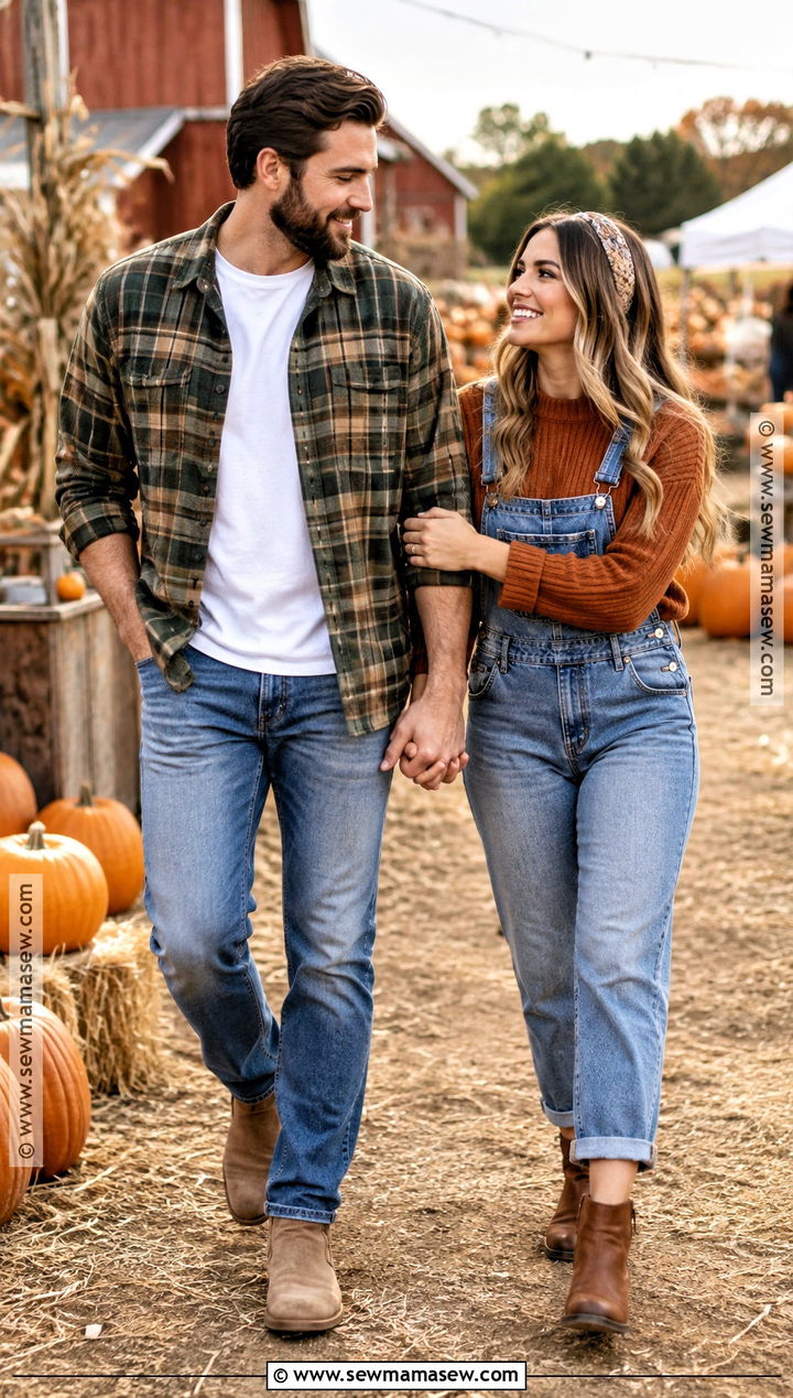 Flannel And Overalls Couples Outfit - 15 couples fall photoshoot outfits flannel