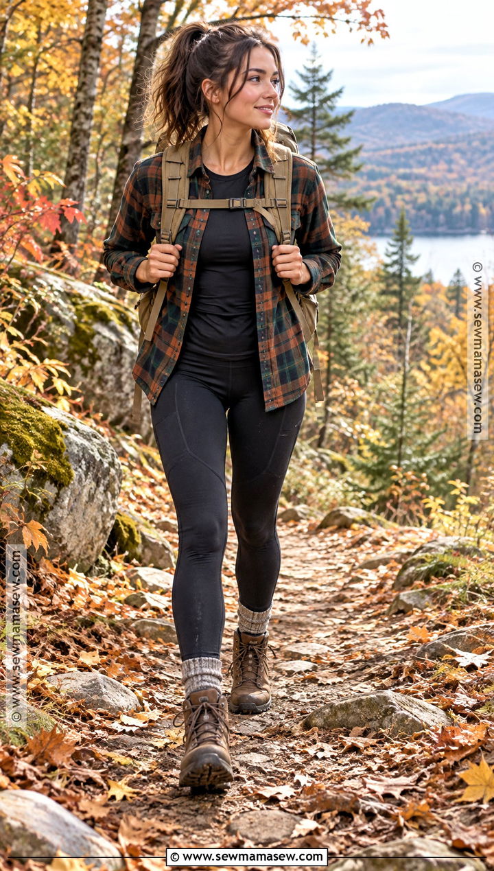 Flannel And Trail Leggings Hiking Outfit - 20 Hiking Outfit Fall Ideas for Women