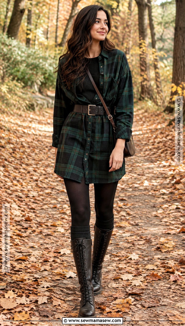 Flannel Dress And Lace Up Boots Grunge Outfit - 25 fall outfits grunge