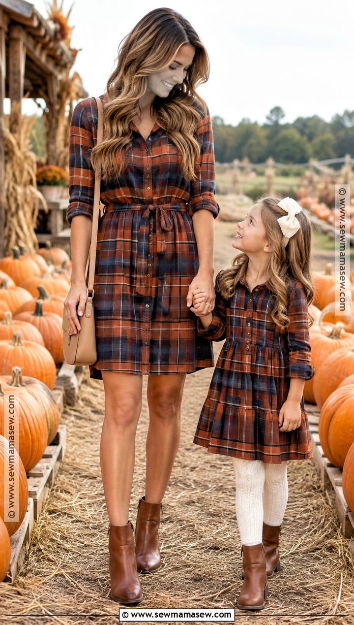 Flannel Dresses and Ankle Boots Pumpkin Patch Outfit - 15 mom and daughter pumpkin patch outfits