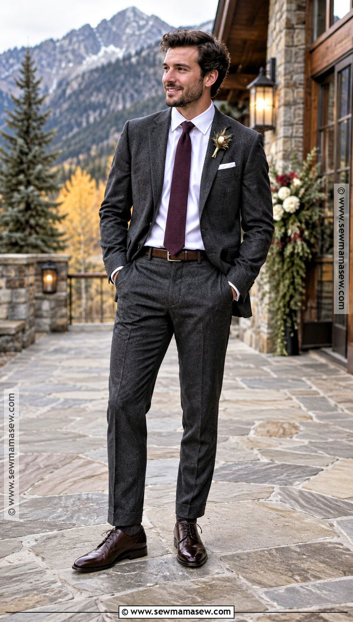 Flannel Groomsmen Suit With Knit Tie - 25 fall groomsmen attire ideas
