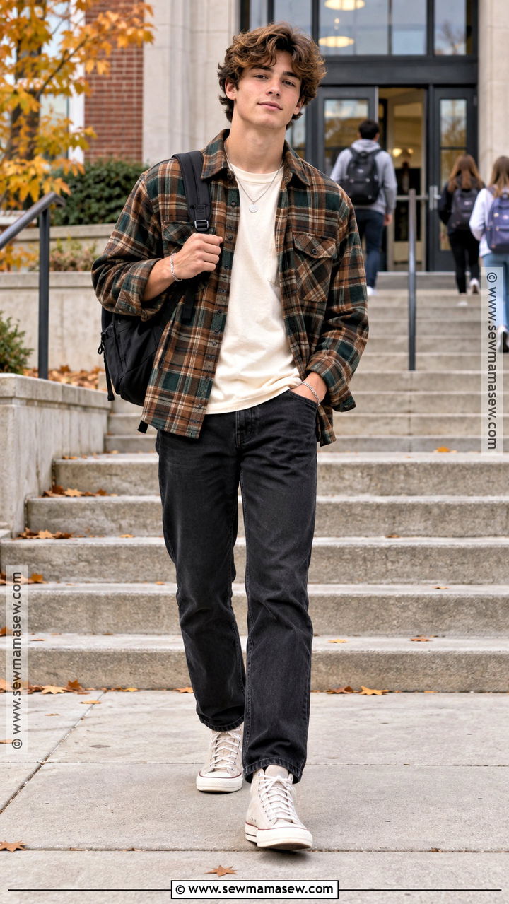 Flannel Jacket And Black Jeans High School Outfit - 20 fall outfits high school