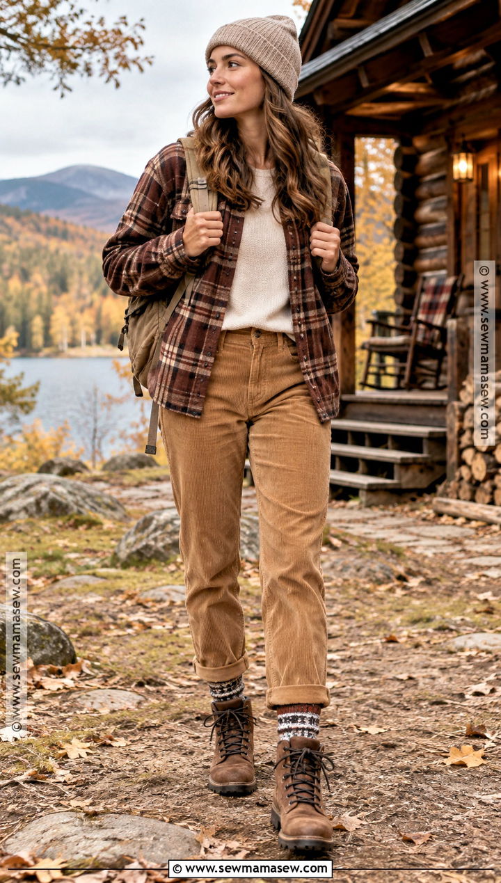 Flannel Jacket And Corduroy Pants Fall Camping Outfit - 25 fall camping outfits