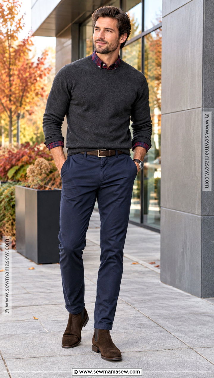 Flannel Outfit With A Crewneck Sweater - 15 flannel outfits men fall