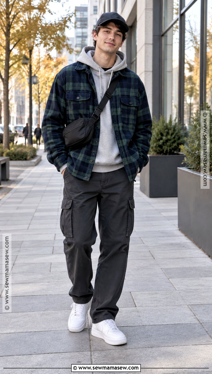 Flannel Outfit With A Hoodie And Cargo Pants - 15 flannel outfits men fall