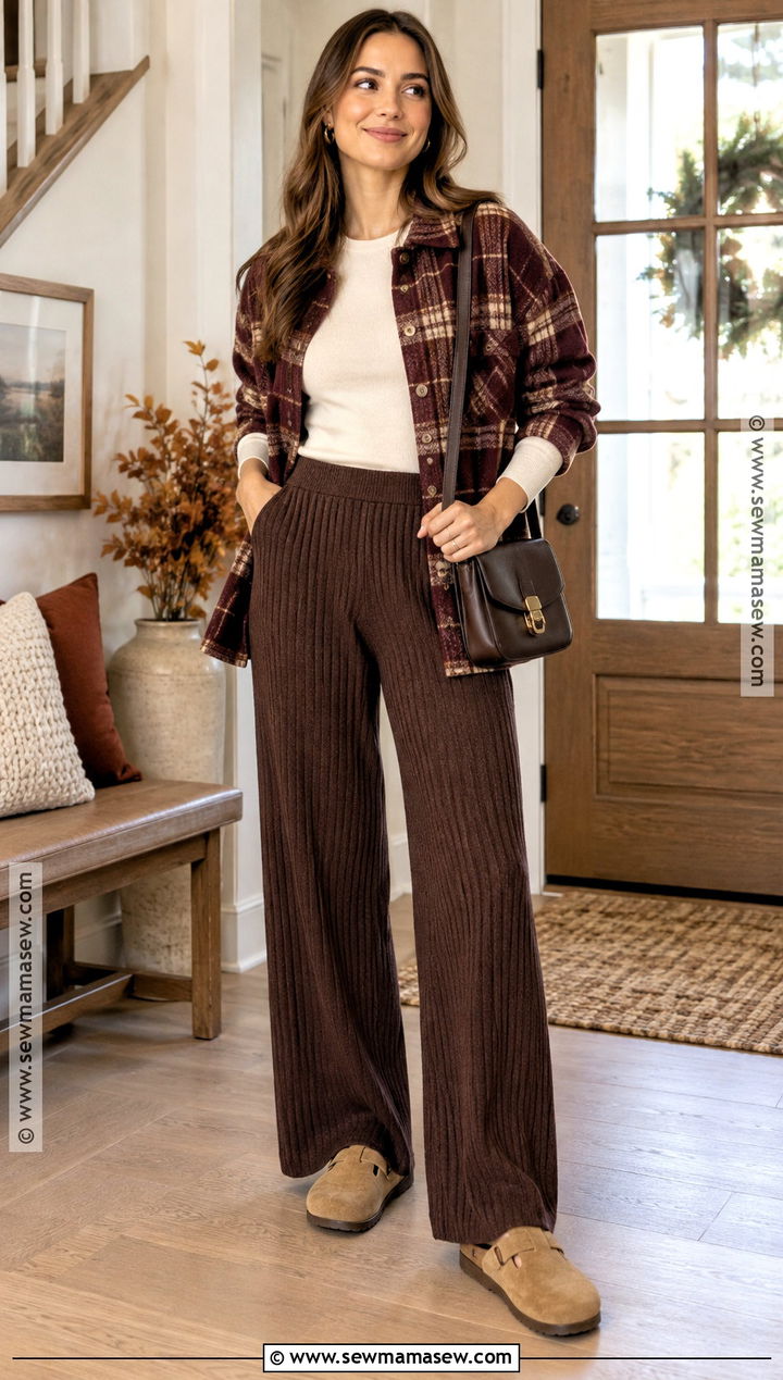 Flannel Overshirt And Knit Pants Thanksgiving Outfit - 25 casual thanksgiving outfits