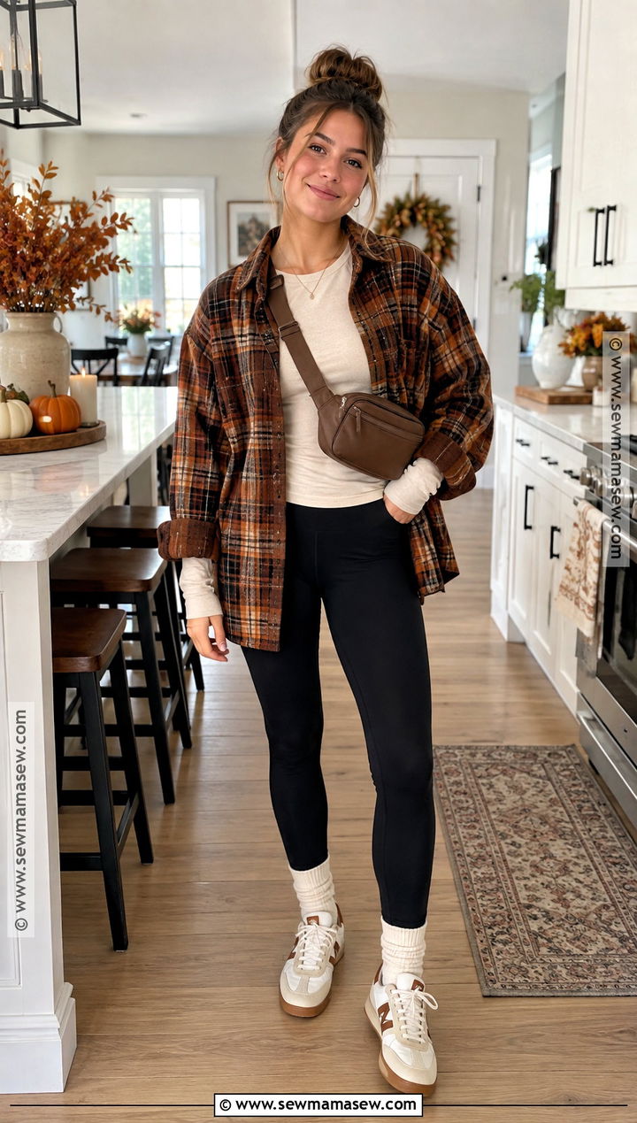 Flannel Overshirt And Leggings Thanksgiving Outfit - 20 Thanksgiving Outfit Teen Ideas for Girls