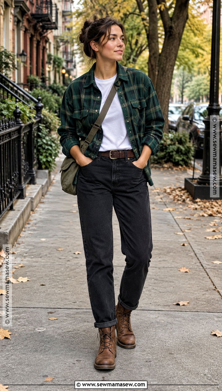 Flannel Overshirt And Straight Leg Jeans Masc Fall Outfit - 15 cute fall outfits masc