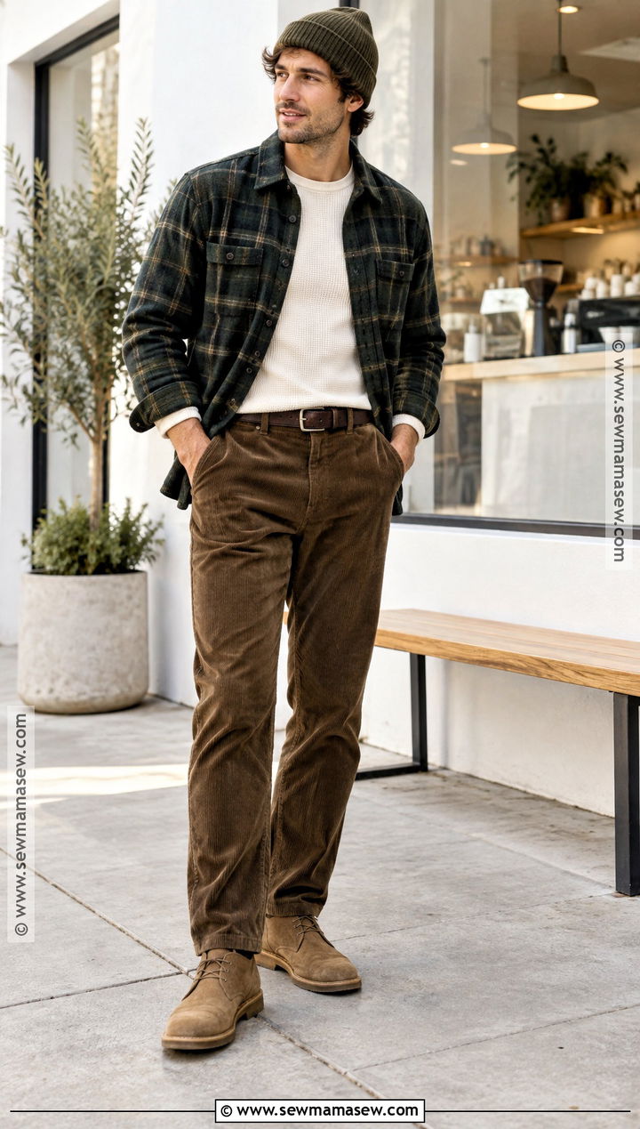 Flannel Overshirt Outfit With Corduroy Pants - 15 guys fall outfits flannel